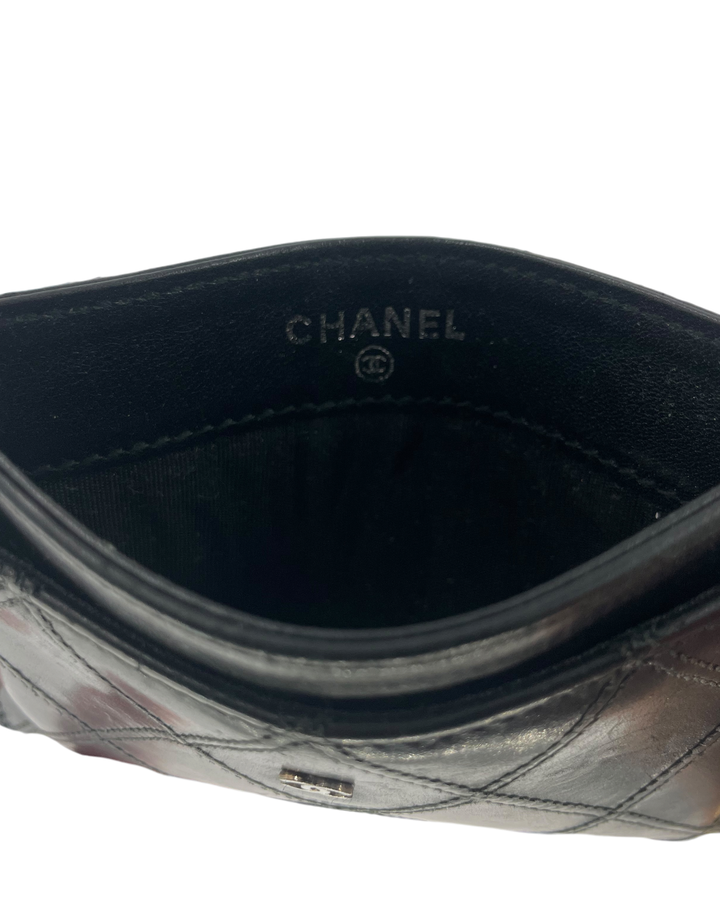 Chanel Porte-cartes en cuir noir