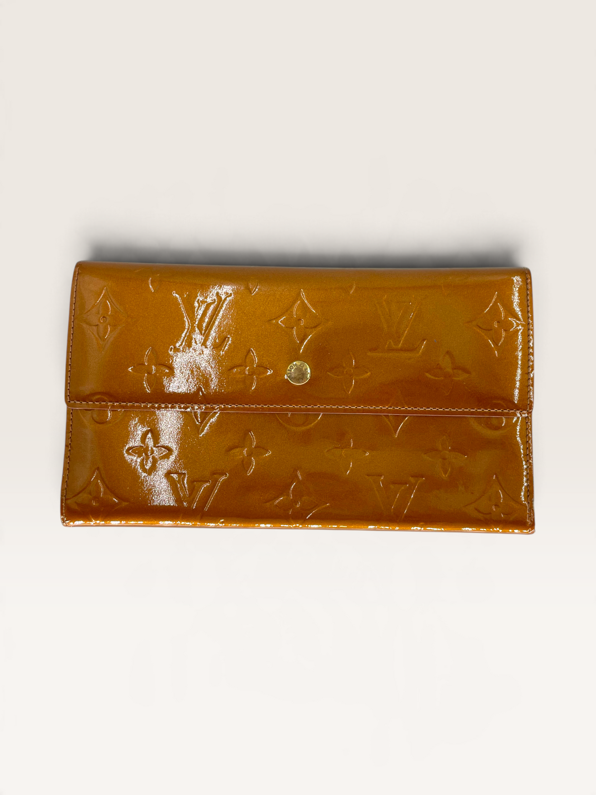 Louis Vuitton Portefeuille Sarah cuir vernis camel