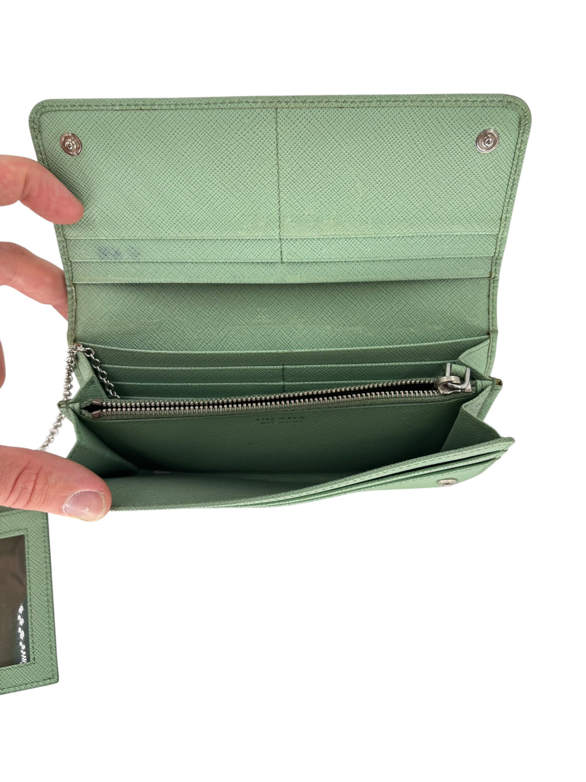 Prada Porte-monnaie en cuir vert