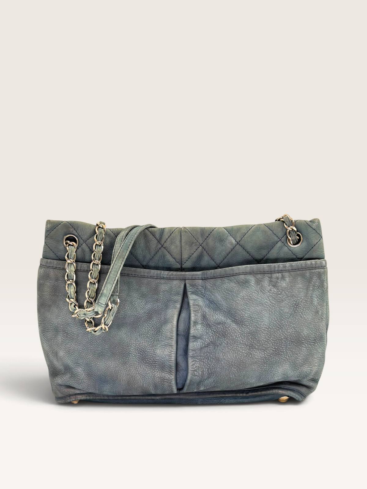 Chanel CC blue denim cabas sac en cuir