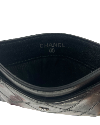 Chanel Porte-cartes en cuir noir