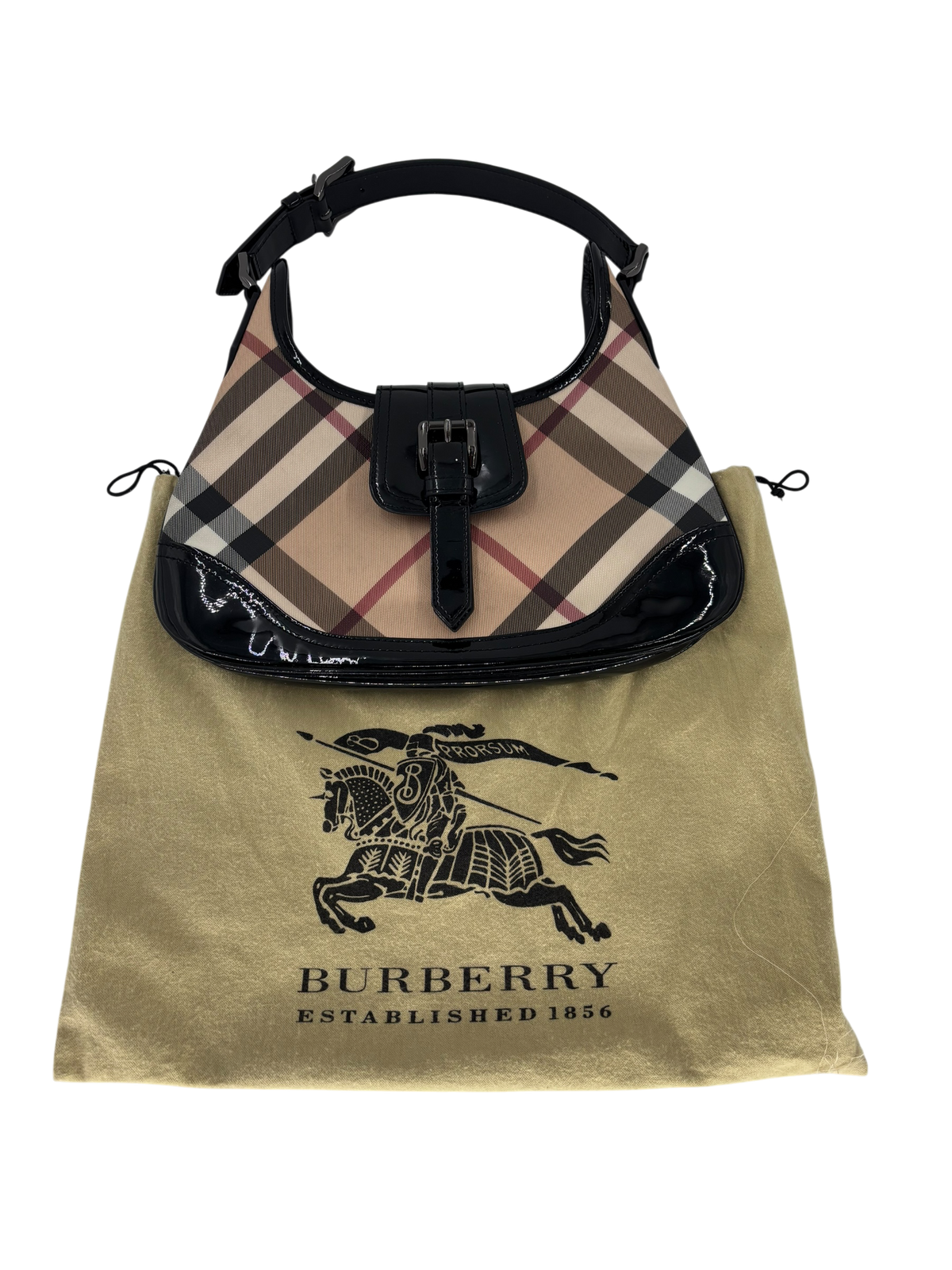 Burberry Sac porté épaule Tartan beige