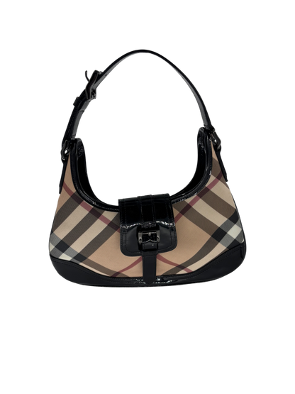 Burberry Sac porté épaule Tartan beige