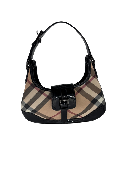 Burberry Sac porté épaule Tartan beige