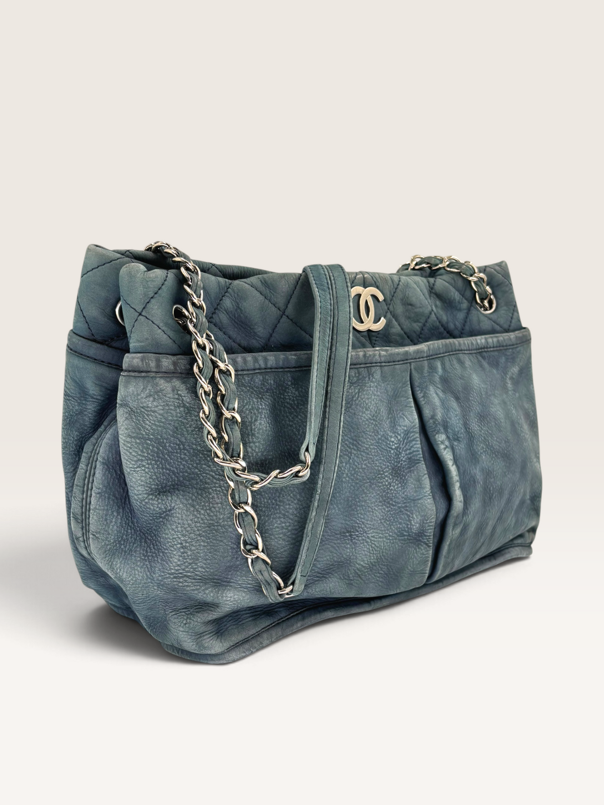 Chanel CC blue denim cabas sac en cuir