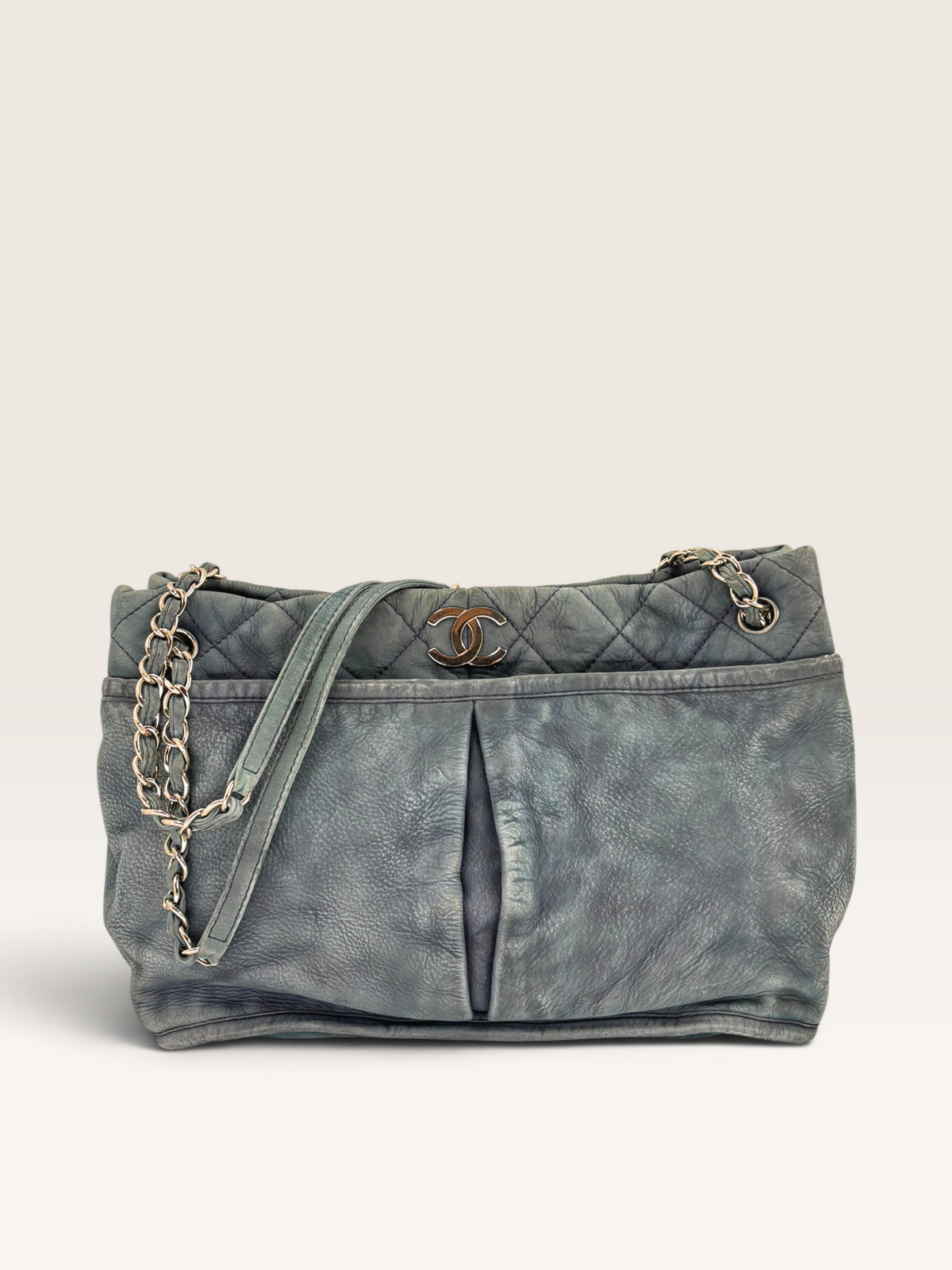 Chanel CC blue denim cabas sac en cuir